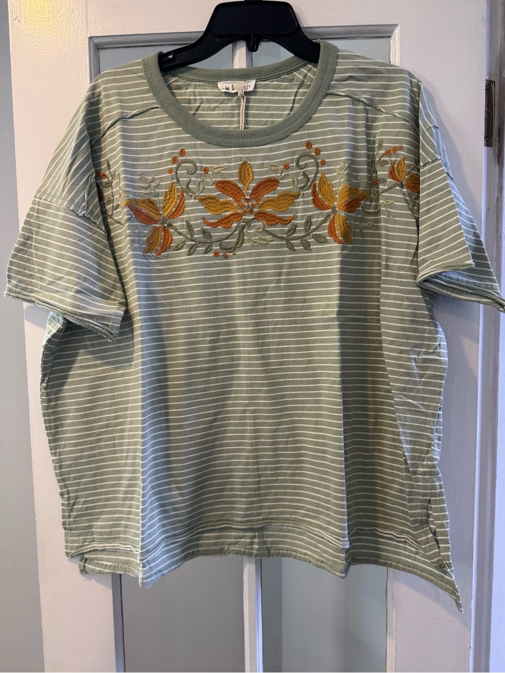Gorgeous In Bloom Embroidered striped crewneck top